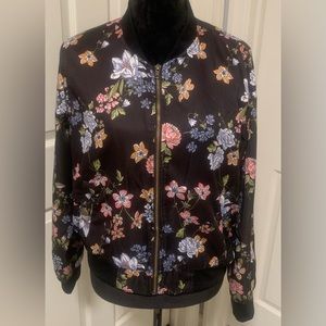 Pink Rose Silky Floral Front Zip Jacket size Large